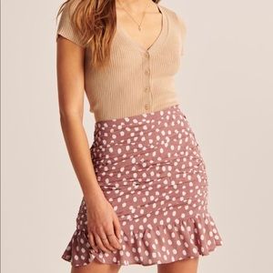Abercrombie and Fitch Ruched Pink Polkadot Miniskirt